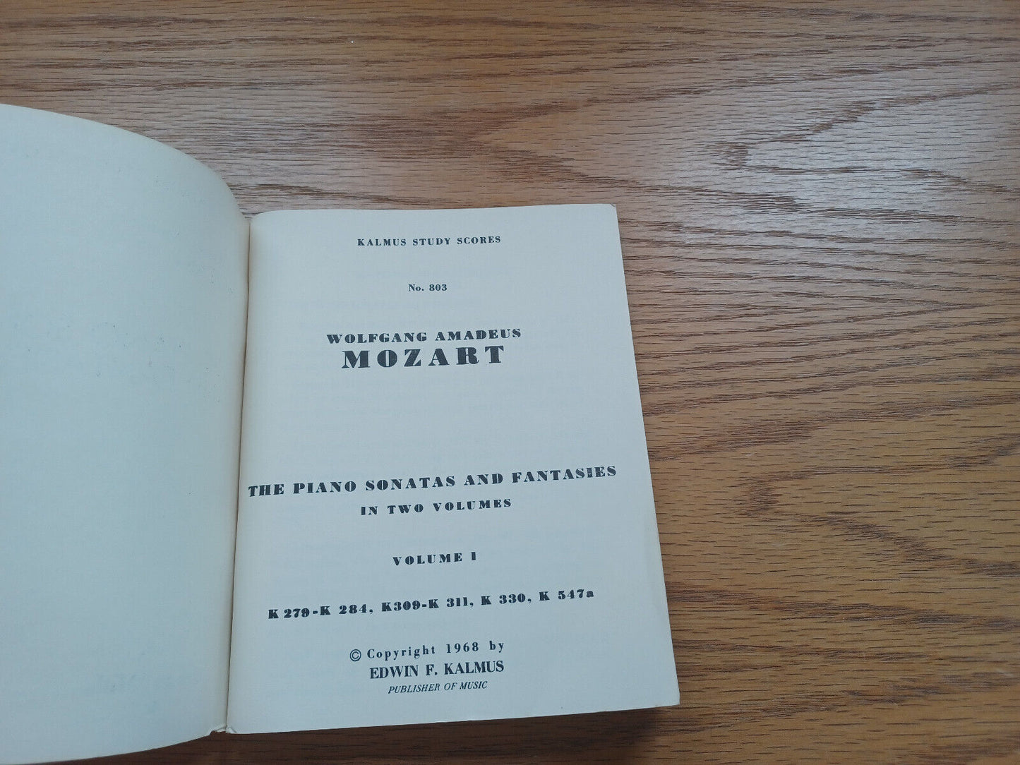 The Piano Sonatas And Fantasies Mozart Volume 1 Kalmus Study Scores No 803 1968