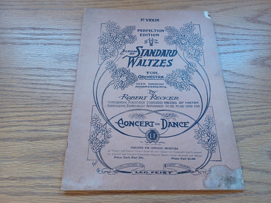 1St Violin Album Of Standard Waltzes For Orchestra Robert Recker 1909