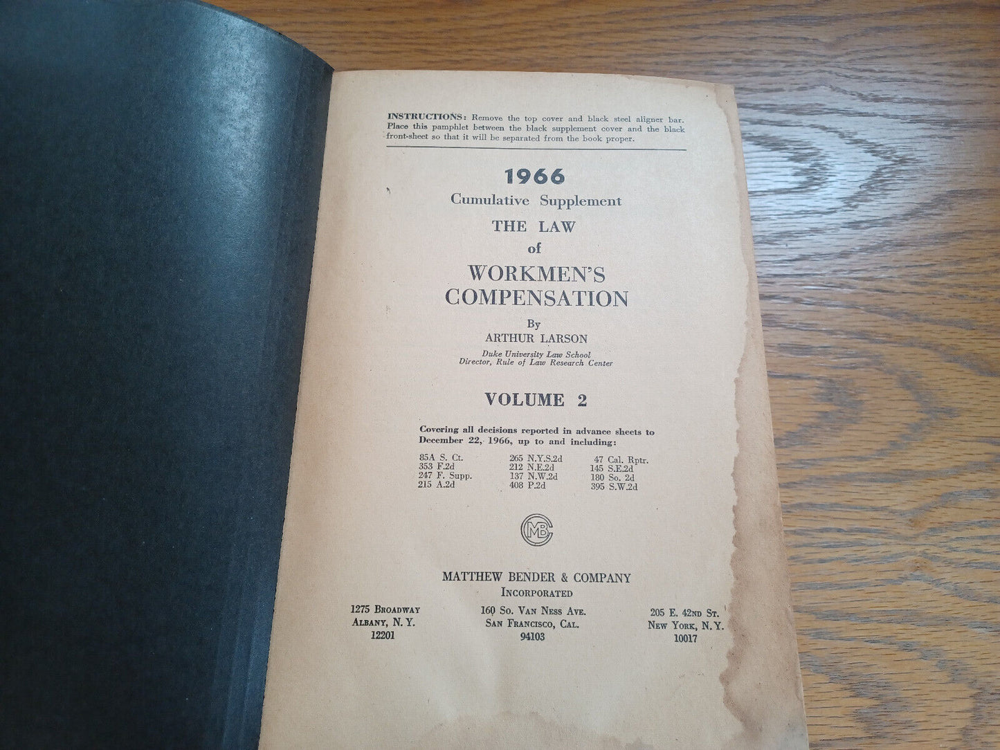 The Law of Workmen’s Compensation Arthur Larson Volume 2 1963 Hardcover Matthew