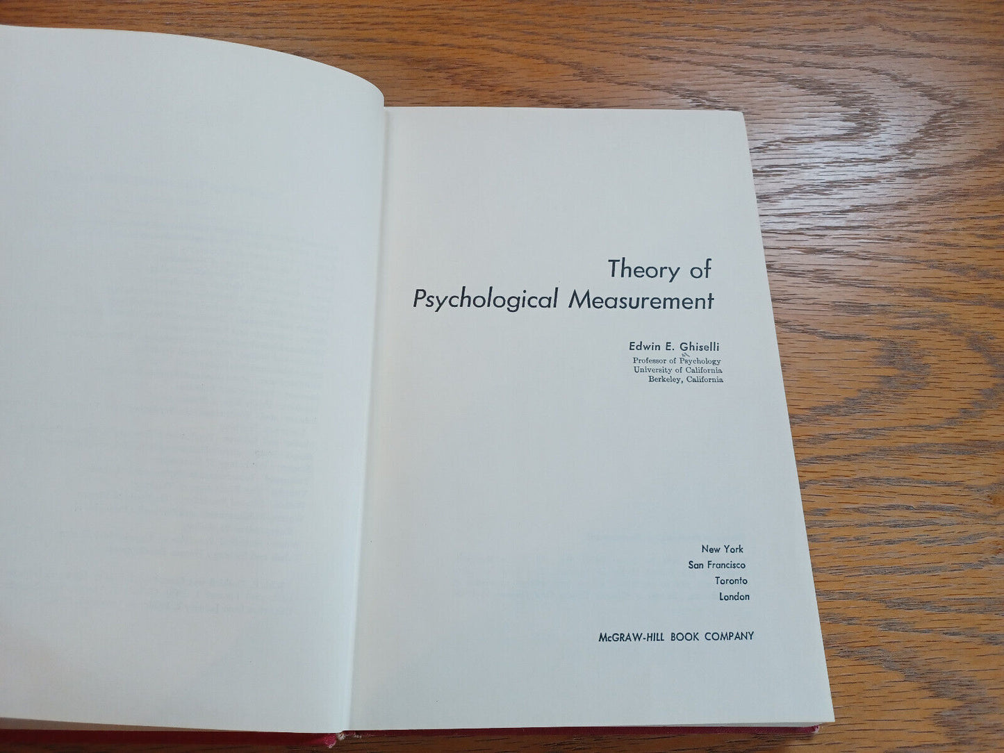 Theory of Psychological Measurement Edwin E Ghiselli 1964 Hardcover McGraw HillB