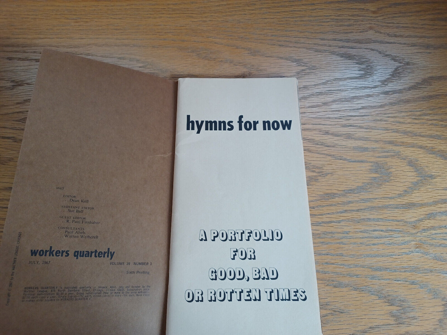 Workers Quarterly Hymns for Now 1967 Volume 39 Number 1 Paperback
