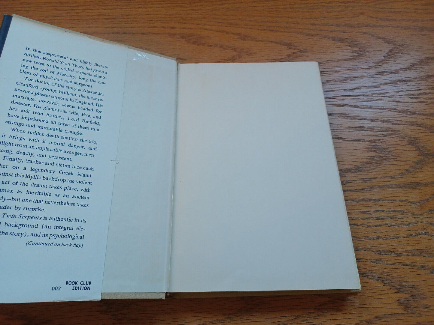 The Twin Serpents Ronald Scott Thorn 1965 Book Club Edition Dust Jacket