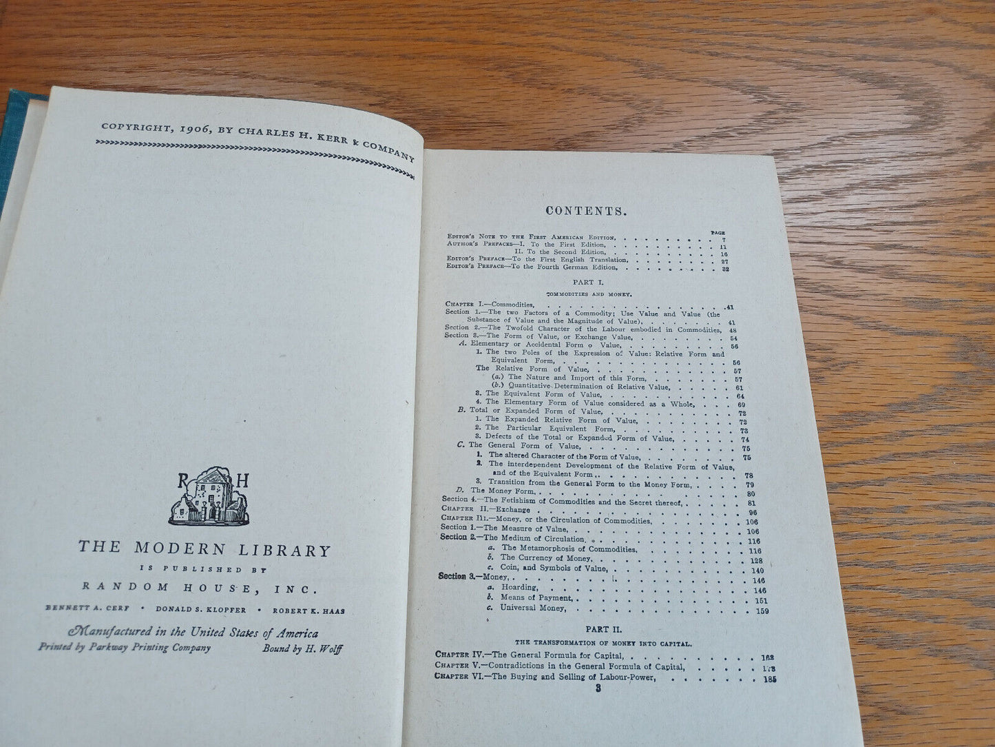 Capital a Critique of Political Economy Karl Marx 1906 Modern Library Hardcover