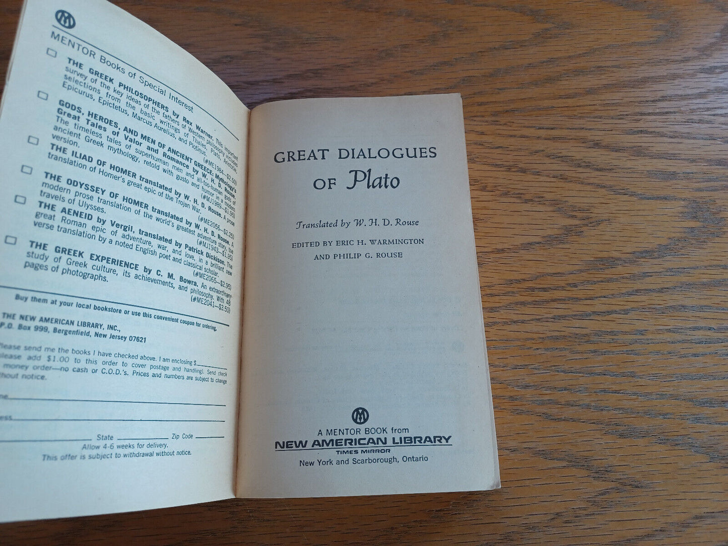 Great Dialogues of Plato 1956 Mentor New American Library W H D Rouse