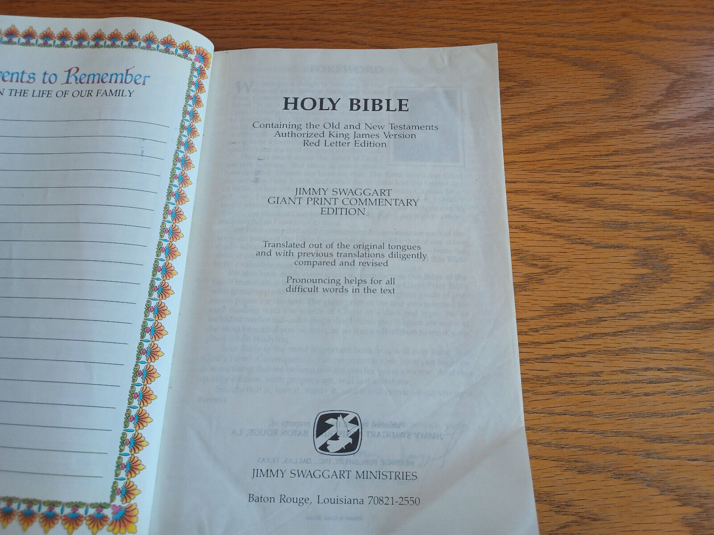 Holy Bible King James Version Jimmy Swaggart Commentary Edition Giant Print