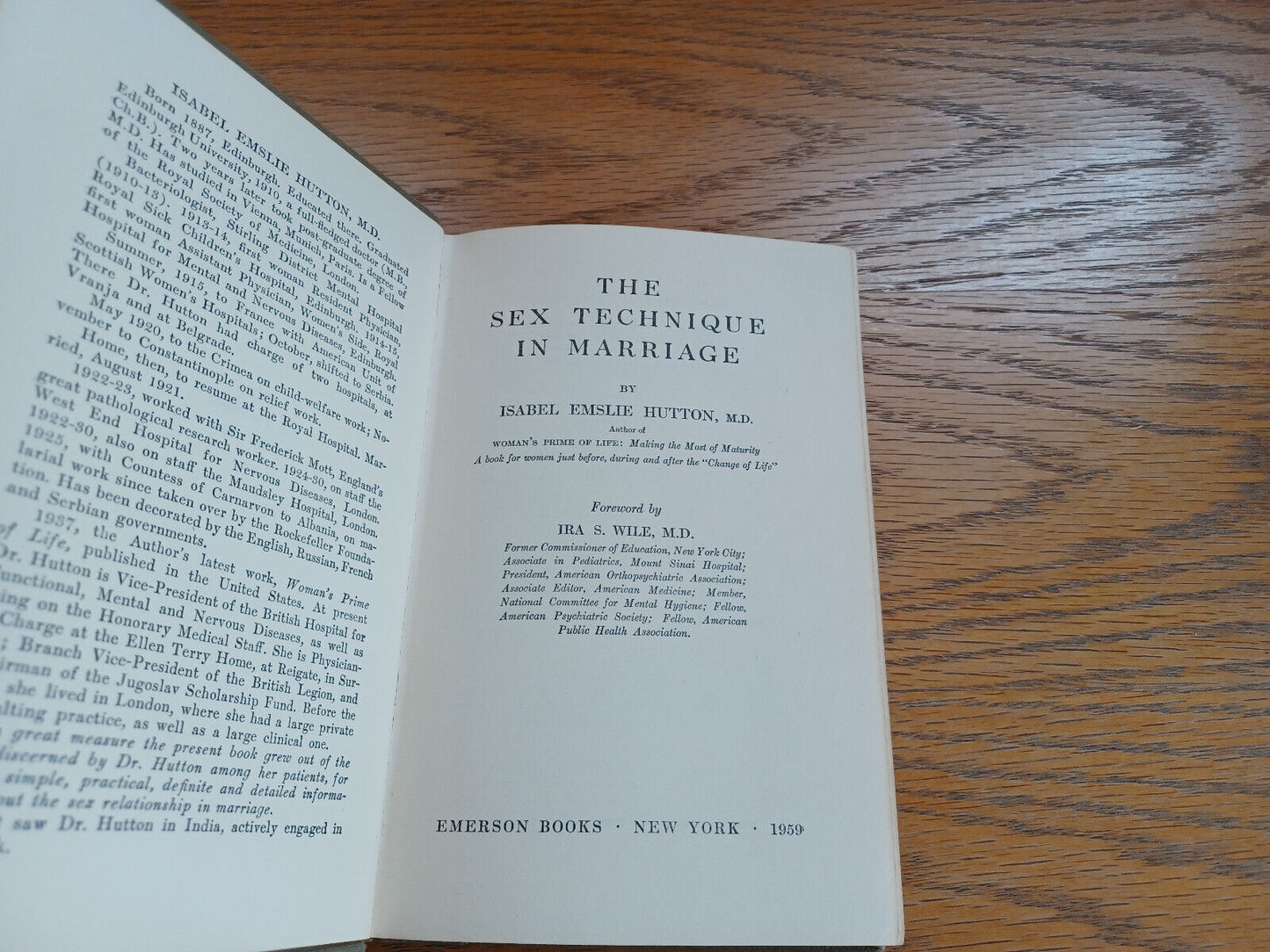 The Sex Technique in Marriage Isabel Emslie Hutton 1959 Hardcover Emerson Books