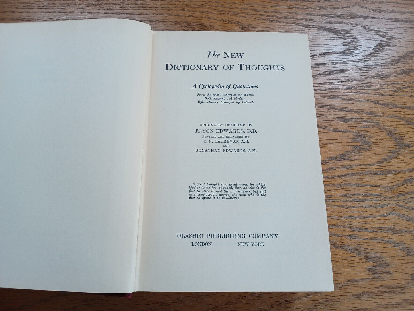 The New Dictionary of Thoughts Tryon Edwards 1936 Hardcover Classic