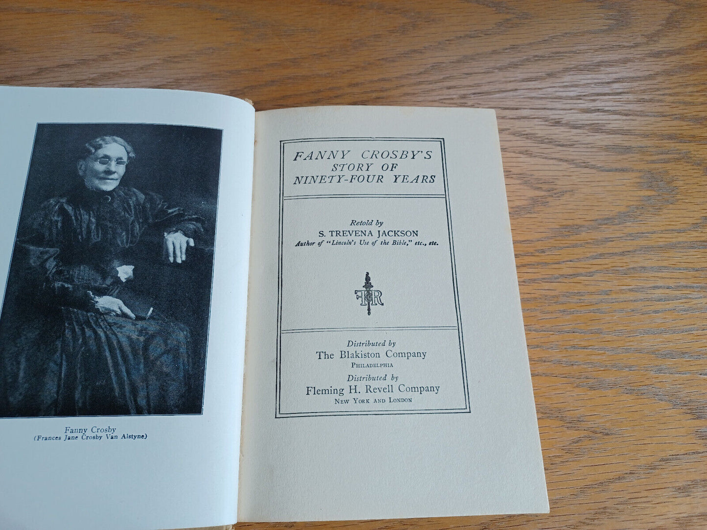 Fanny Crosby’s Story of Ninety Four Years S Trevena Jackson 1915 Hardcover Flemi