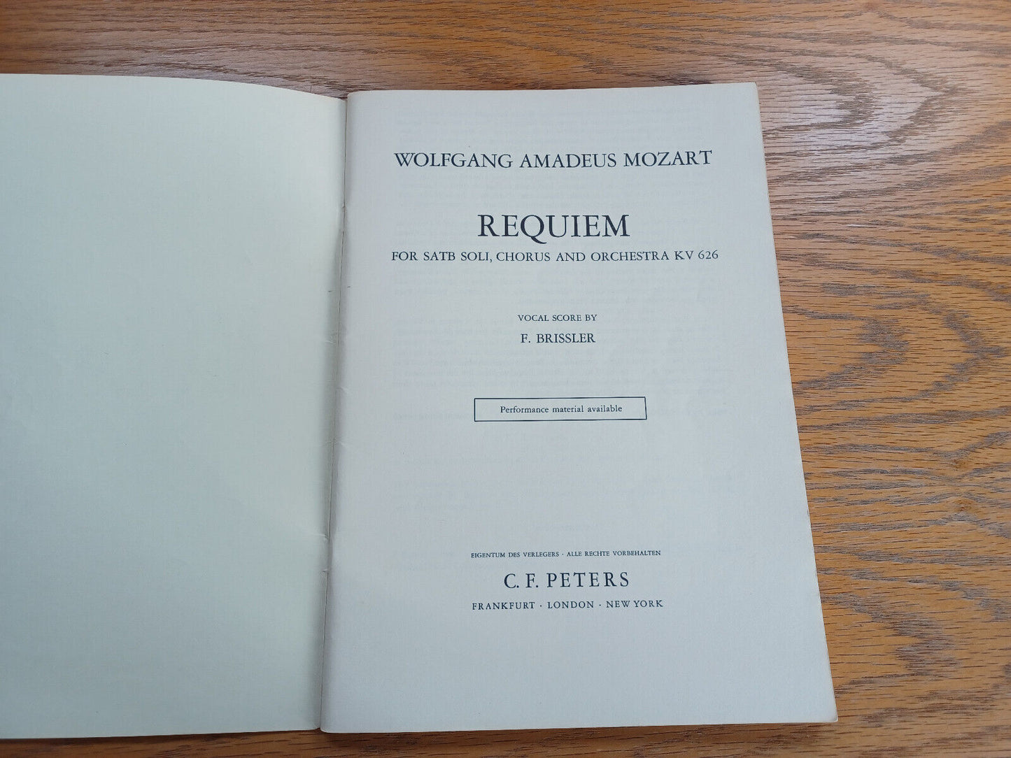 Wolfgang Amadeus Mozart Requiem F Brissler for Satb Soli Chorus and Orchestra Kv