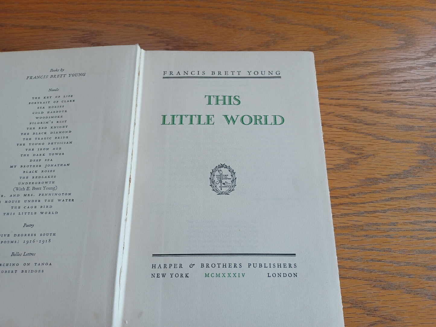 This Little World Francis Brett Young 1934 1st Edition Hardcover Harper & Brothe