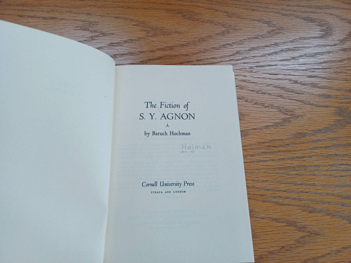 The Fiction of S Y Agnon Baruch Hochman 1970 1st Printing Cornell University Pre