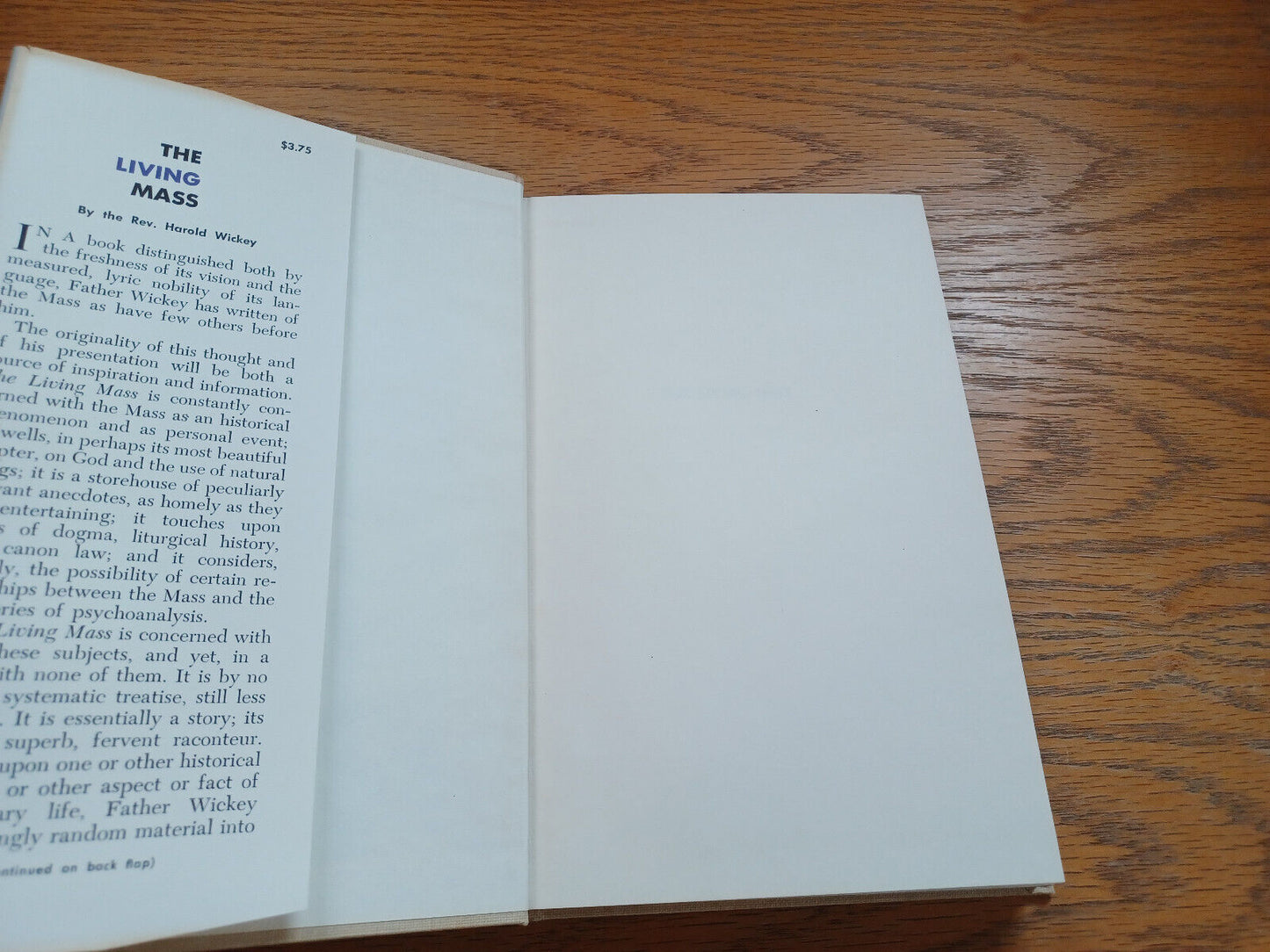 The Living Mass By Reverend Harold Wickey 1961 Dust Jacket