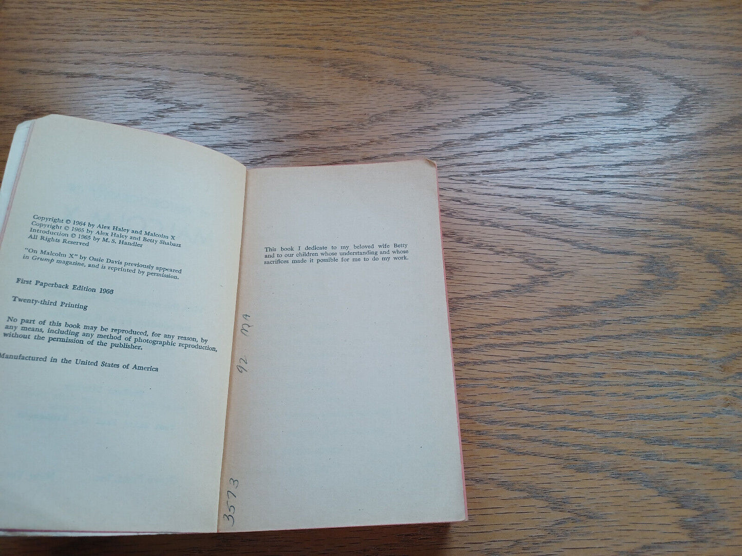 The Autobiography Of Malclom X 1966 Paperback