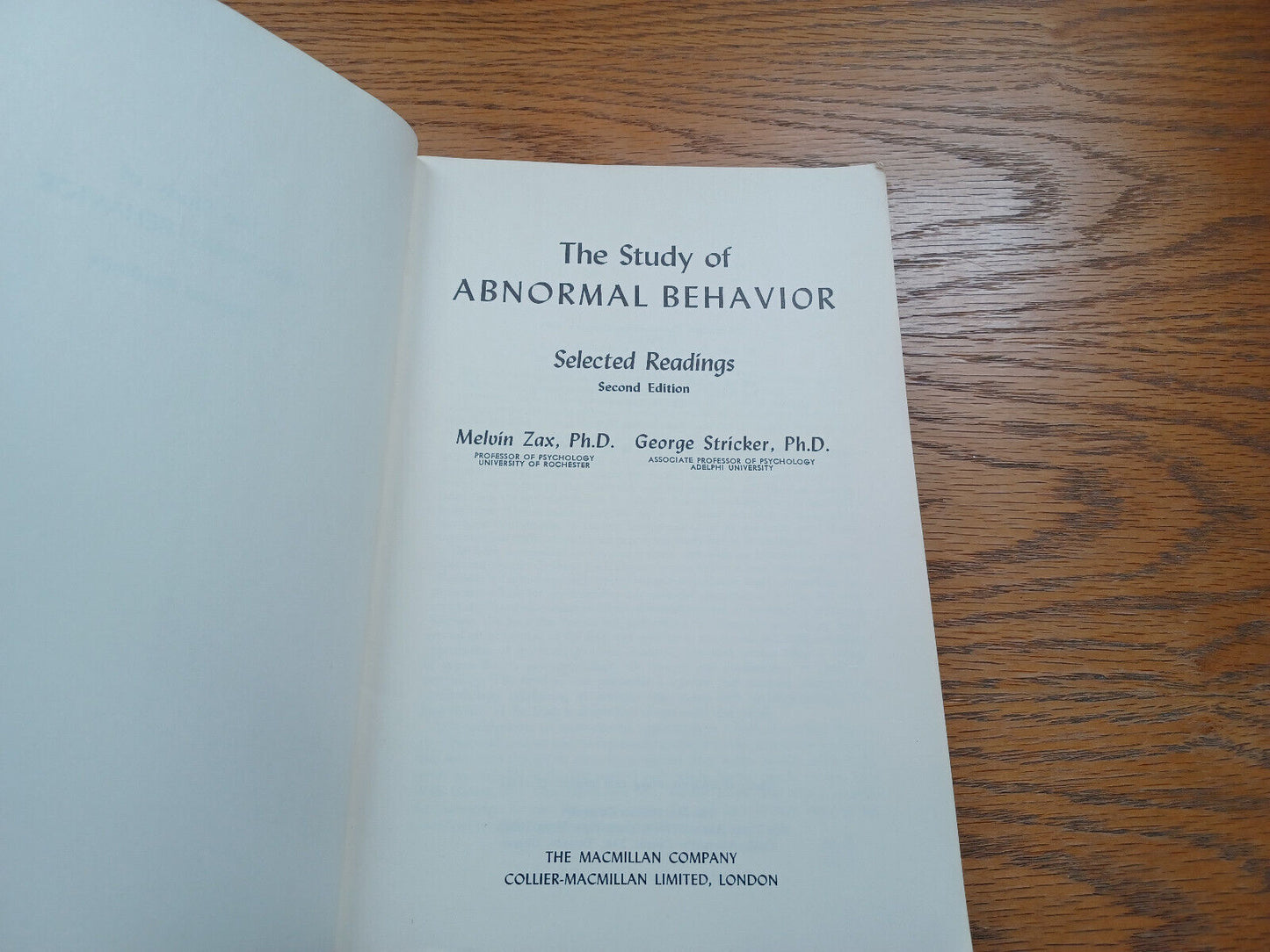 The Study Of Abnormal Behavior Selected Readings Second Edition Melvin Zax 1970