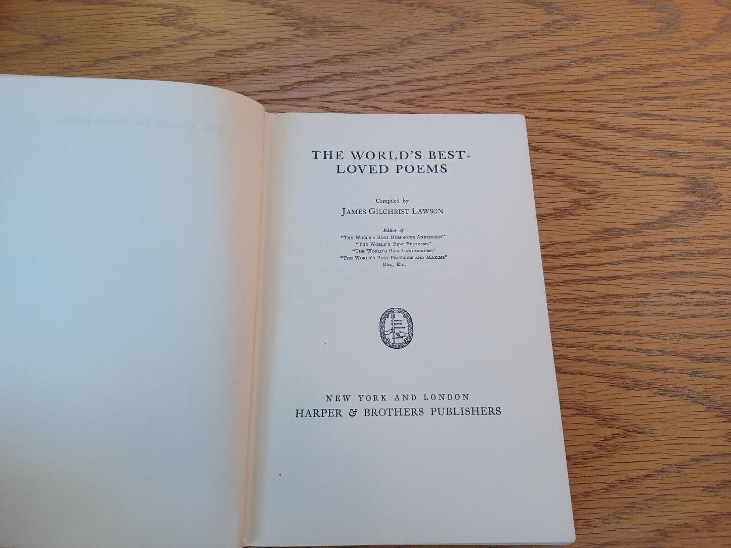 The World's Best Loved Poems James Gilchrist Lawson 1927 Hardcover Harper & Brot