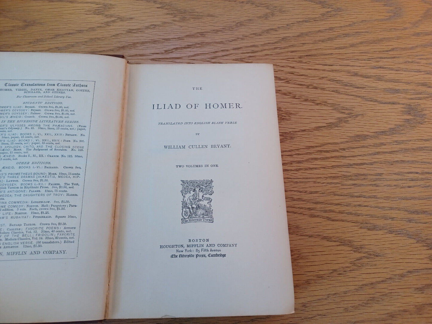 The Iliad Of Homer William Cullen Bryant 1898 Hardcover Two Volumes In One Hough