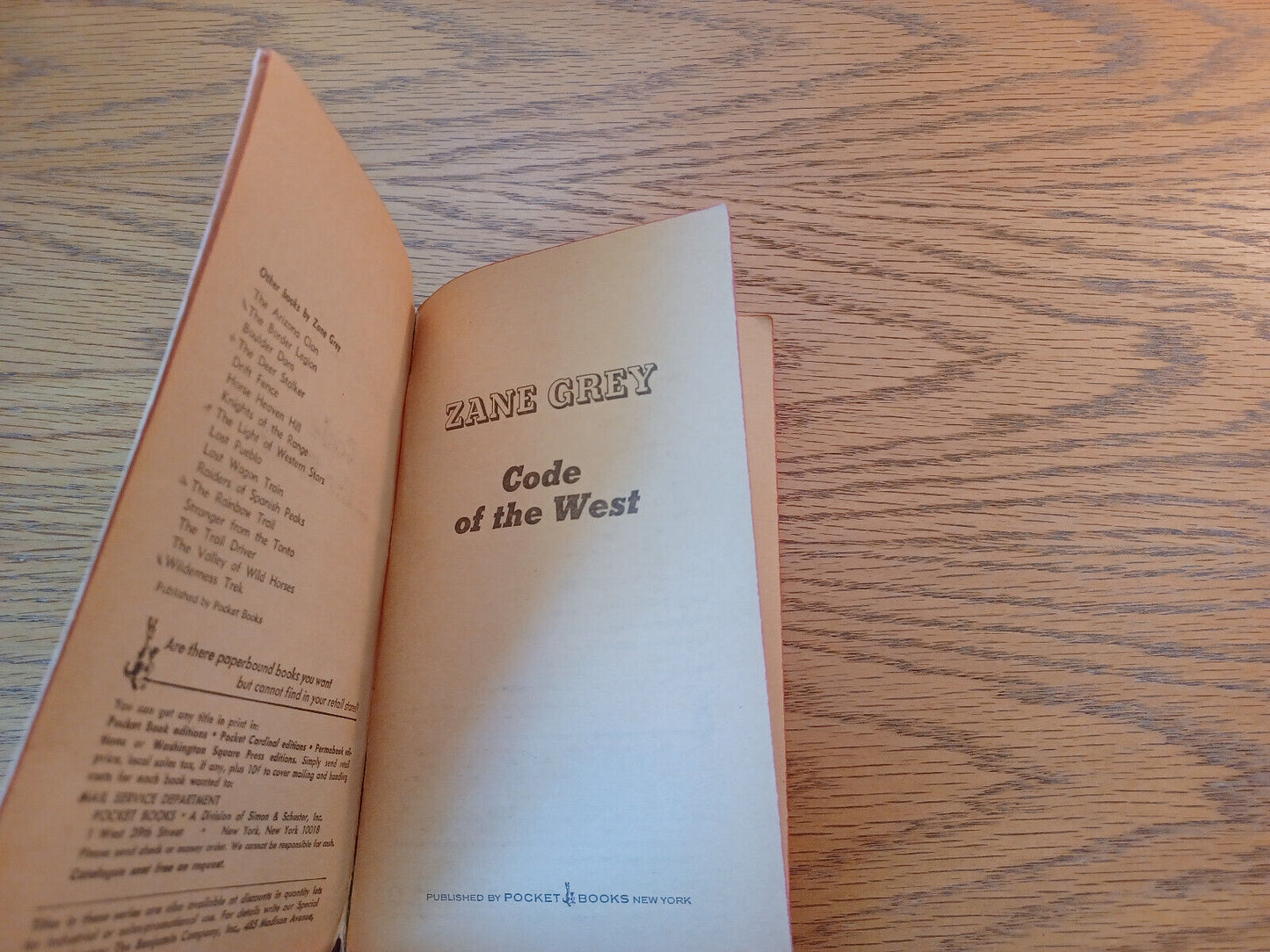 Zane Grey Code Of The West 1968 Pocket Books Paperback