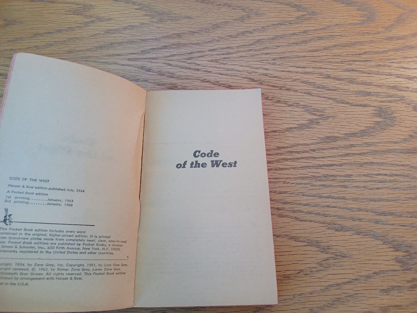 Zane Grey Code Of The West 1968 Pocket Books Paperback