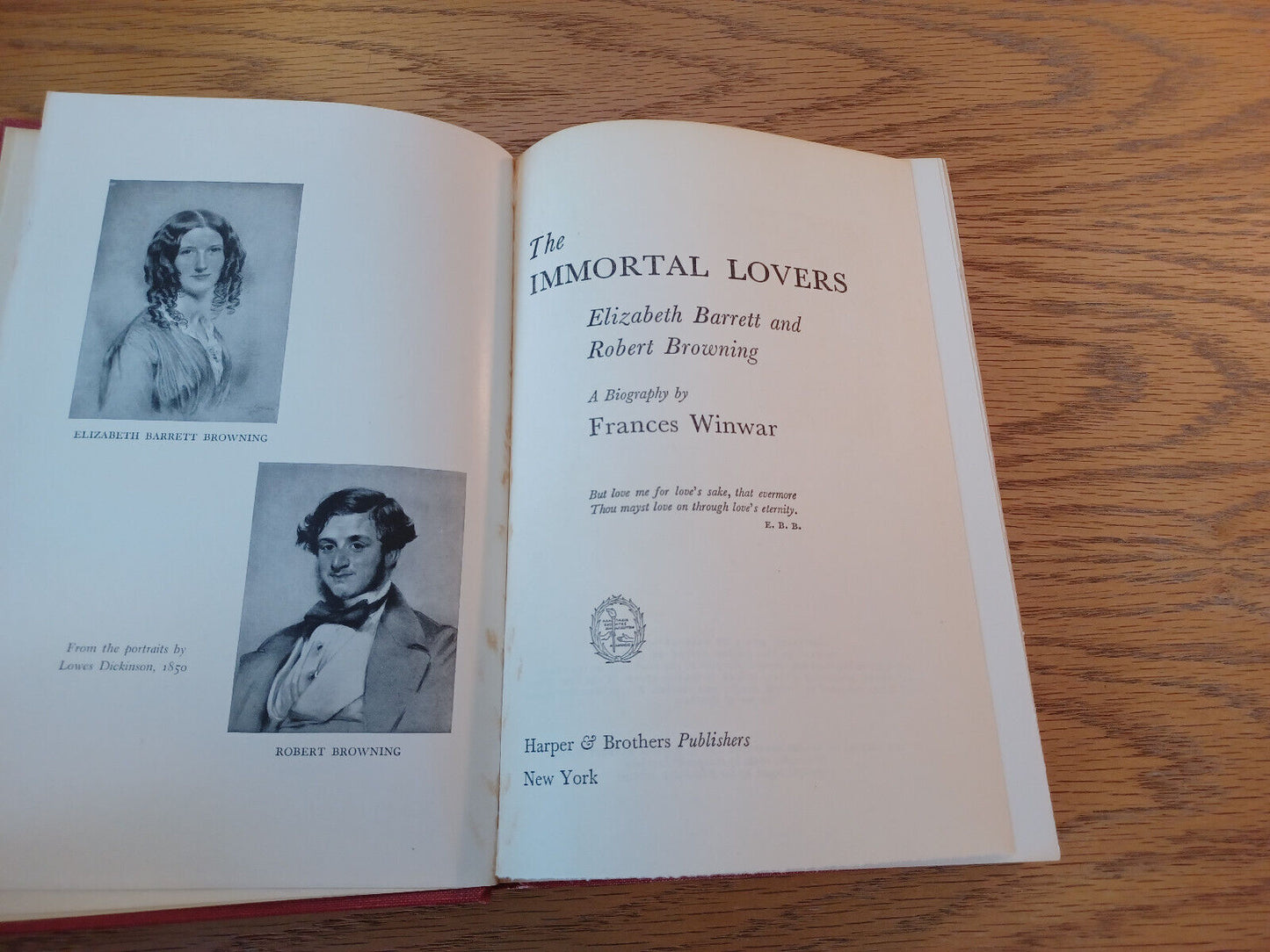 The Immortal Lovers Elizabeth Barrett And Robert Browning 1950 Hardcover Harper