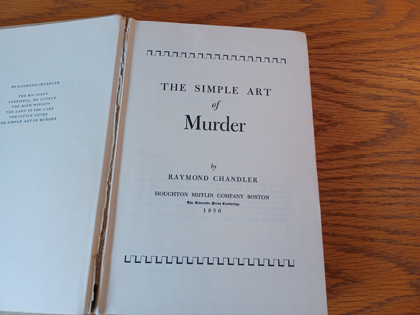 The Simple Art Of Murder Raymond Chandler 1950 Houghton Mifflin Hardcover