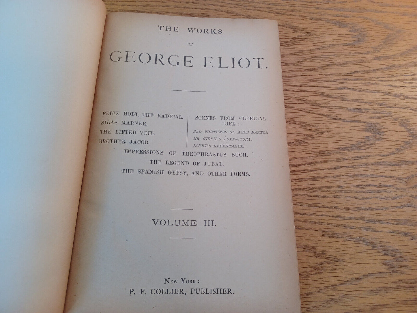 The Works Of George Eliot P F Collier Hardcover Volume III