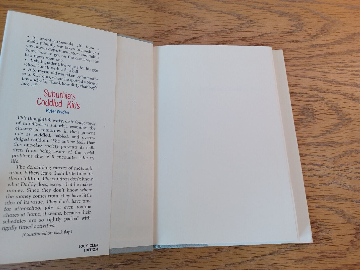 Suburbia's Coddled Kids Peter Wyden 1962 Book Club Edition Doubleday Hardcover D