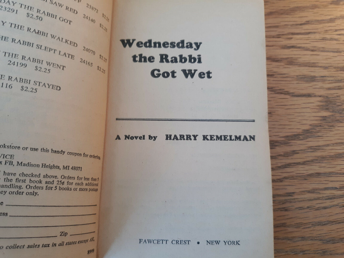 Wednesday The Rabbi Got Wet Harry Kemelman 1977 Paperback Fawcett Crest