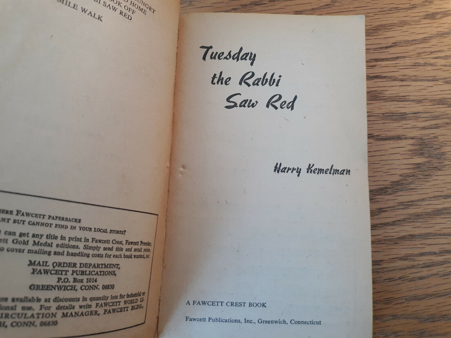 Tuesday The Rabbi Saw Red Harry Kemelman 1975 Paperback Fawcett Crest