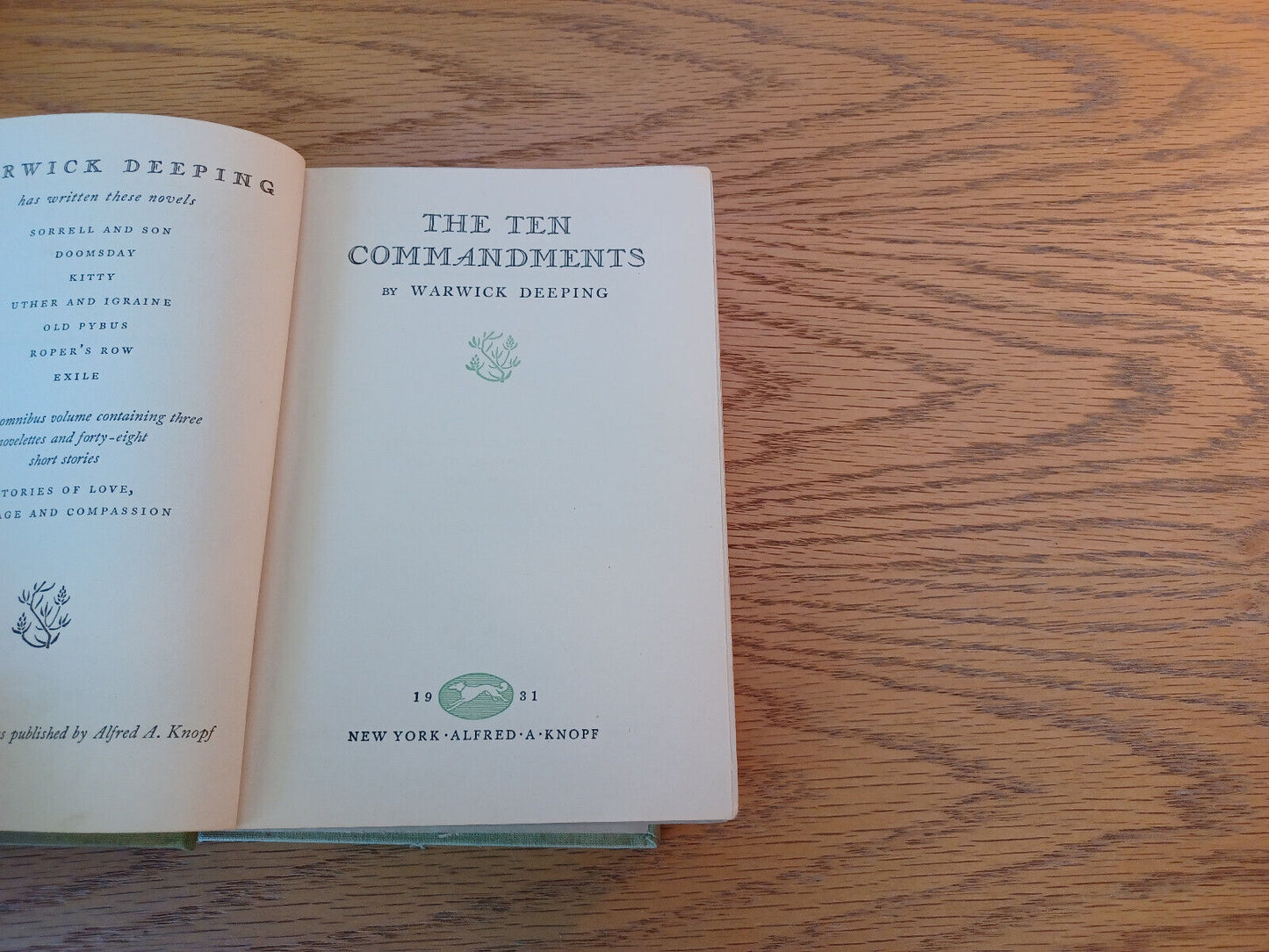 The Ten Commandments Warwick Deeping 1931 Hardcover Alfred A Knopf