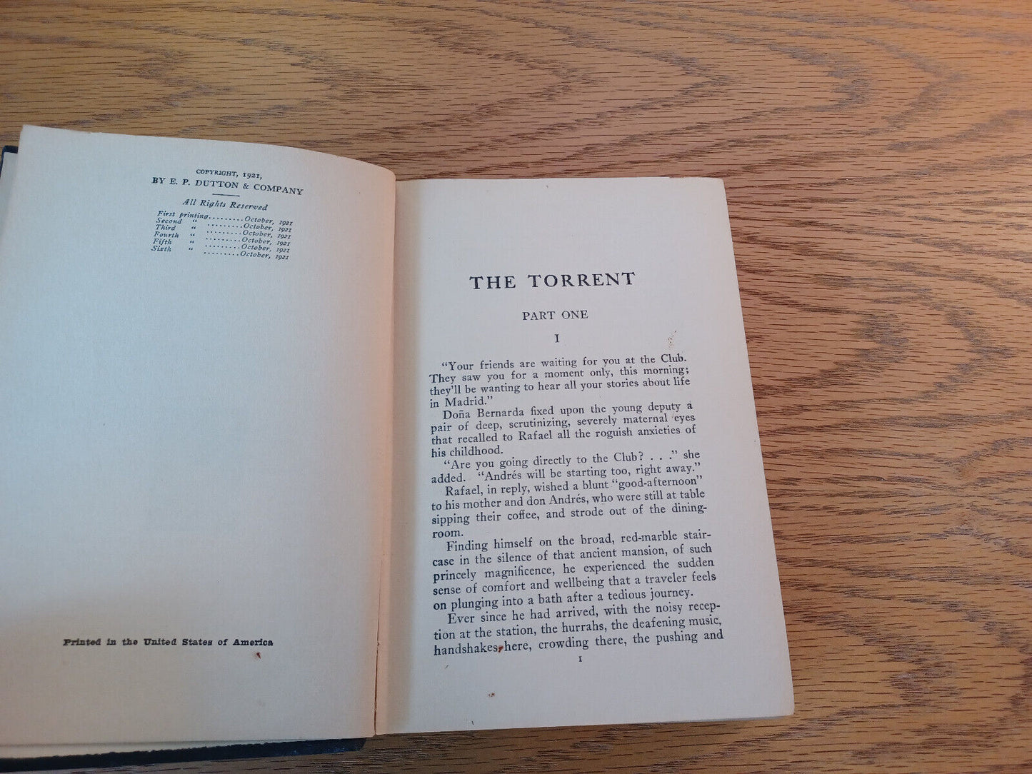 The Torrent Vicente Blasco Ibanez 1921 Hardcover E. P. Dutton