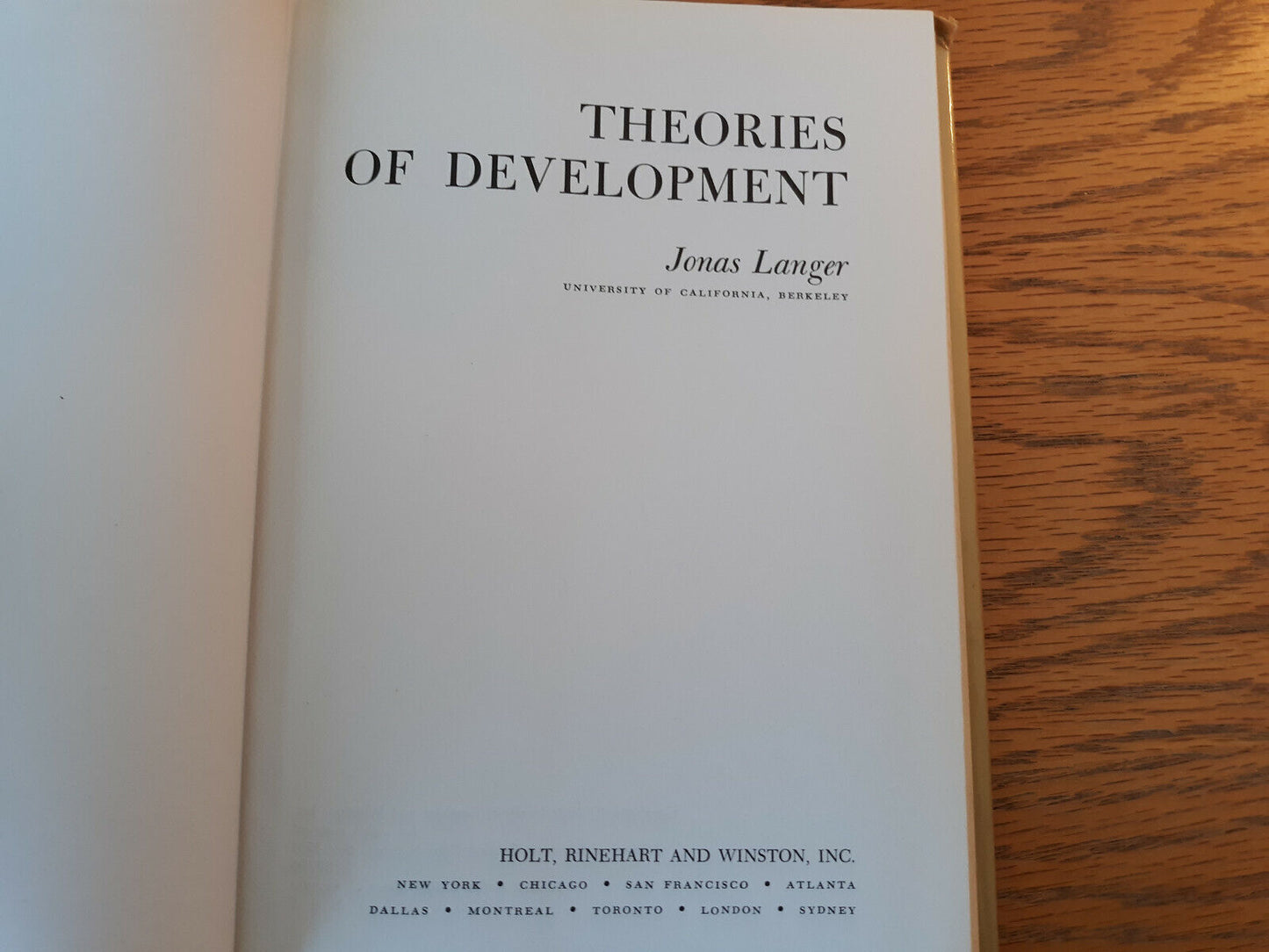 Theories Of Development Jonas Langer 1969 Hardcover Dust Jacket Holt, Rinehart A