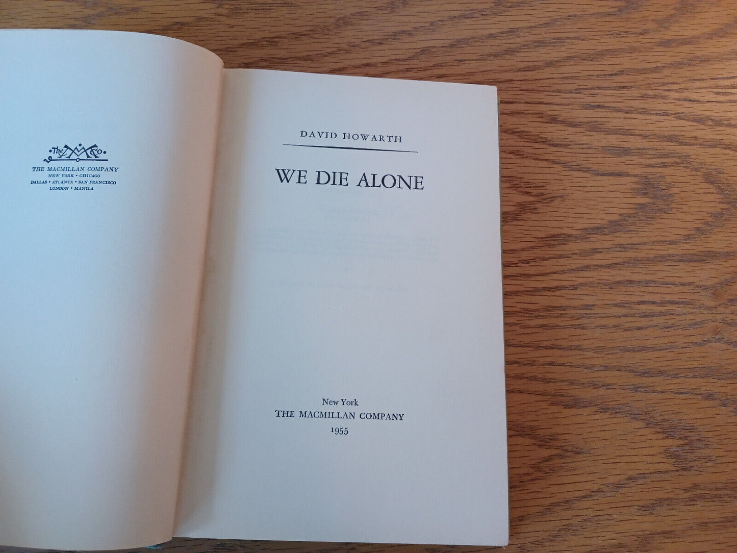 We Die Alone David Howarth 1955 Hardcover Macmillan