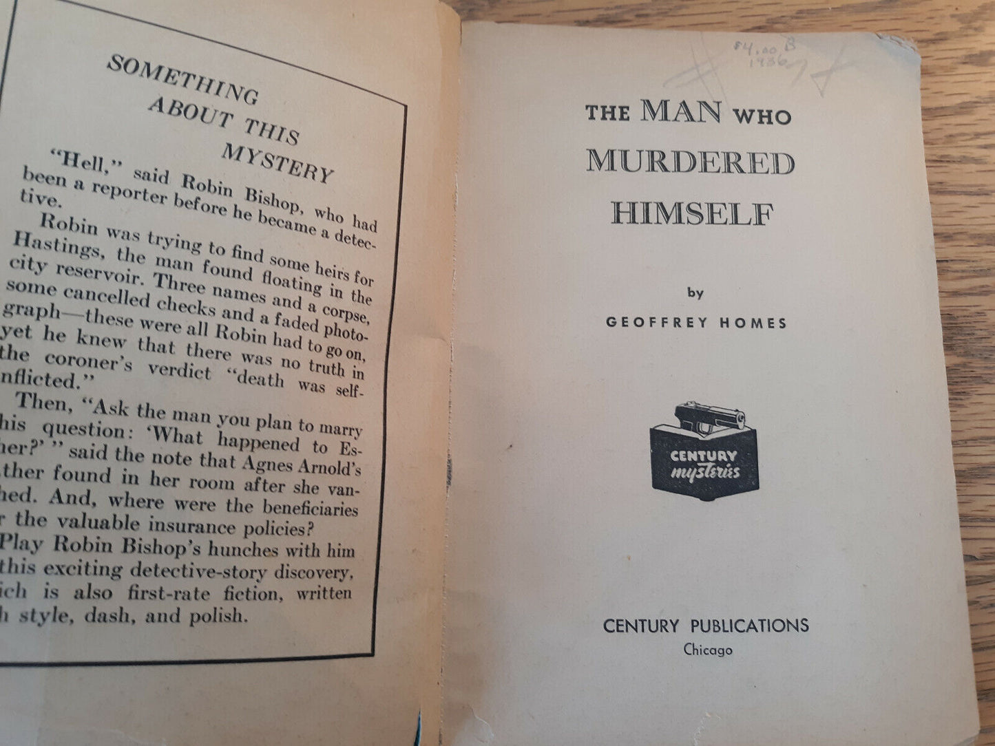 The Man Who Murdered Himself Geoffrey Homes 1936 Century Paperback