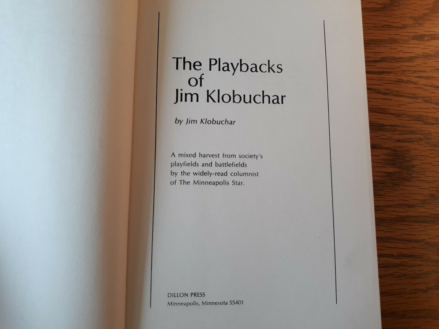 The Playbacks Of Jim Klobuchar 1967 Hardcover Dust Jacket Dillon Press