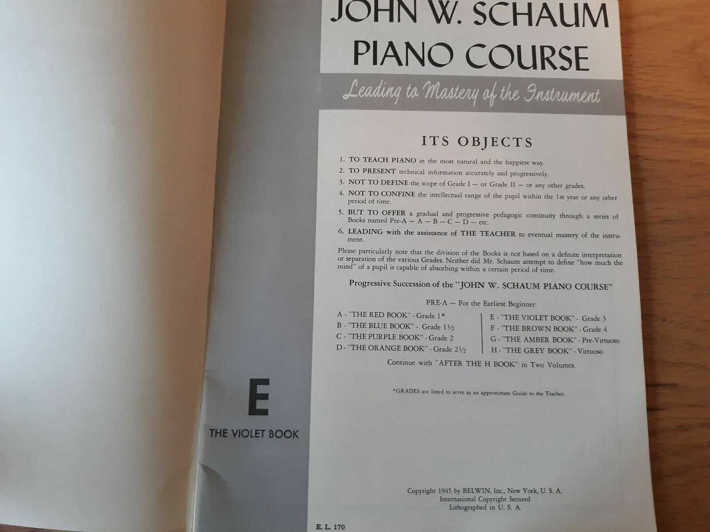 Vintage John W Schaum Piano Course E The Violet Book Belwin 1945