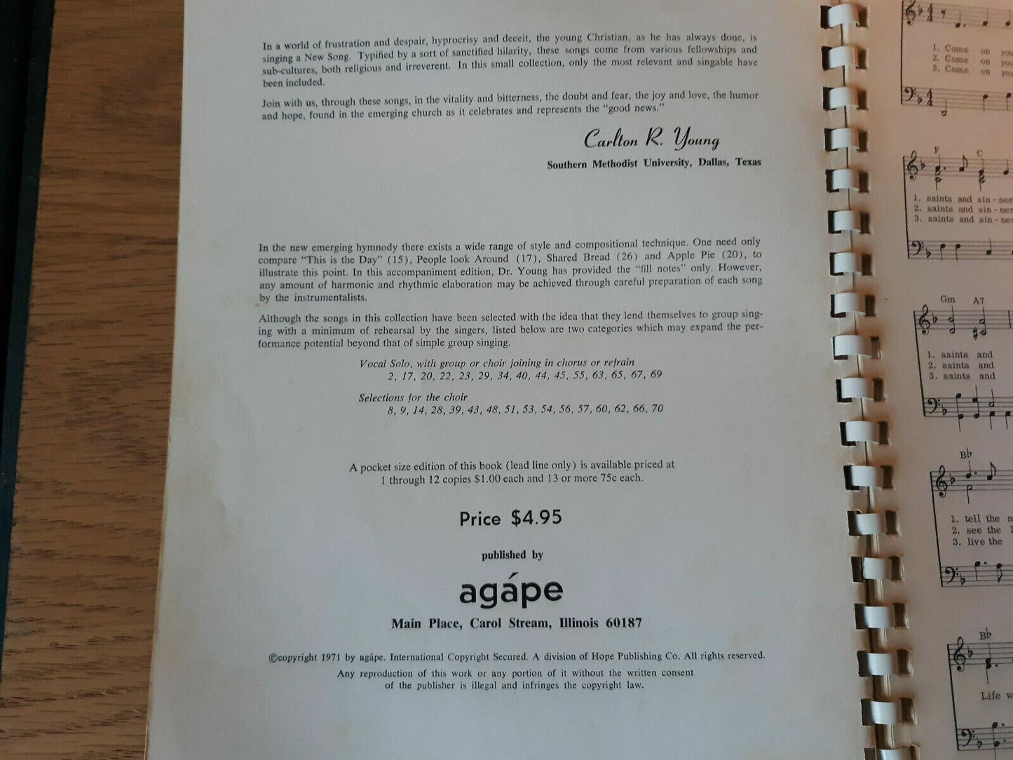 Songbook for Saints an dSinners by Carlton Young Accompaniment Edition 1971