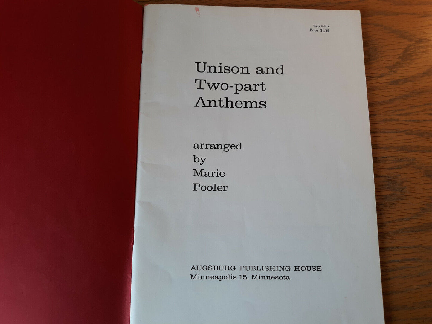 Unison And Two-Part Anthems Marie Pooler 1962 Paperback Augsburg Music