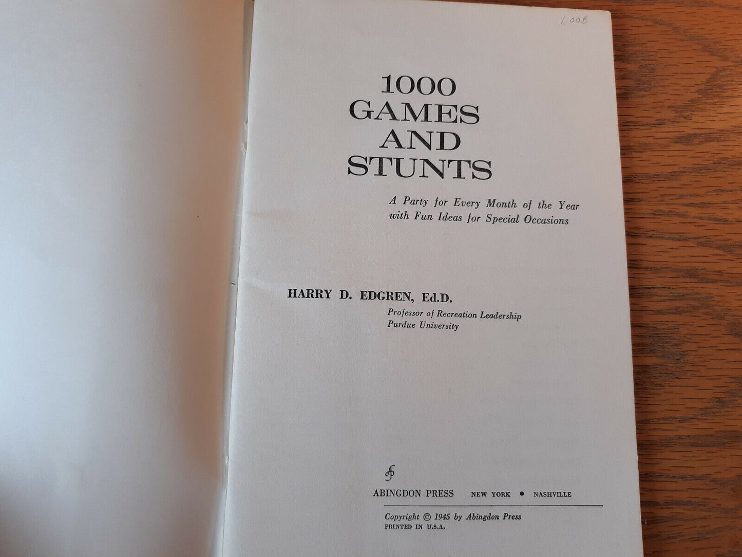 1000 Games And Stunts Harry D Edgren 1945 Paperback Abingdon Press