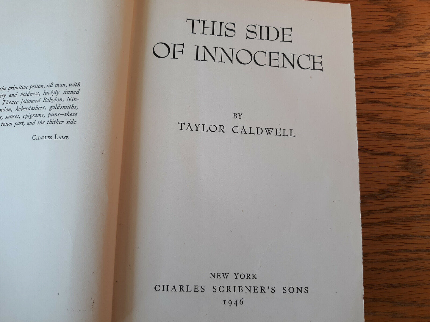 This Side Of Innocence Taylor Caldwell 1946 Hardcover Charles Scribner's Sons