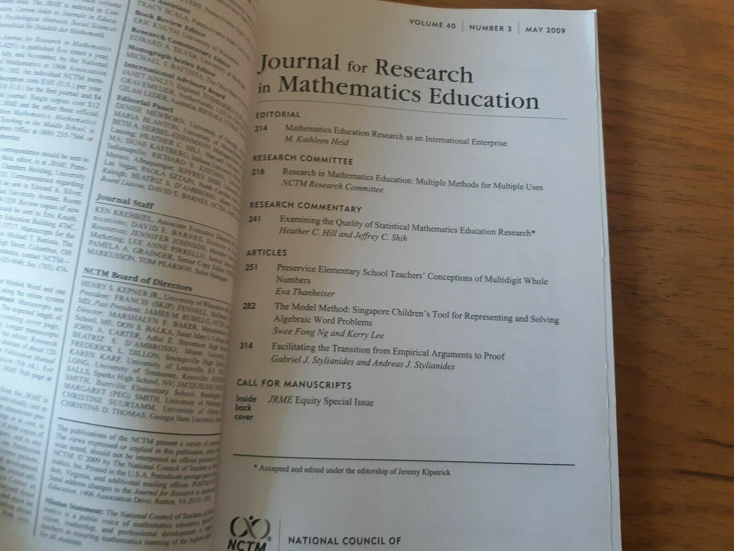 Journal For Research In Mathematics Education Volume 40 #3 May 2009