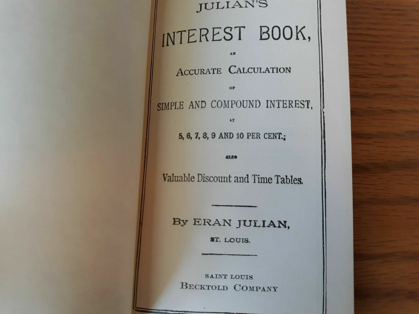 Julian's Interest Book--Accurate Calculation Of Simple & Compound Interest, 1888