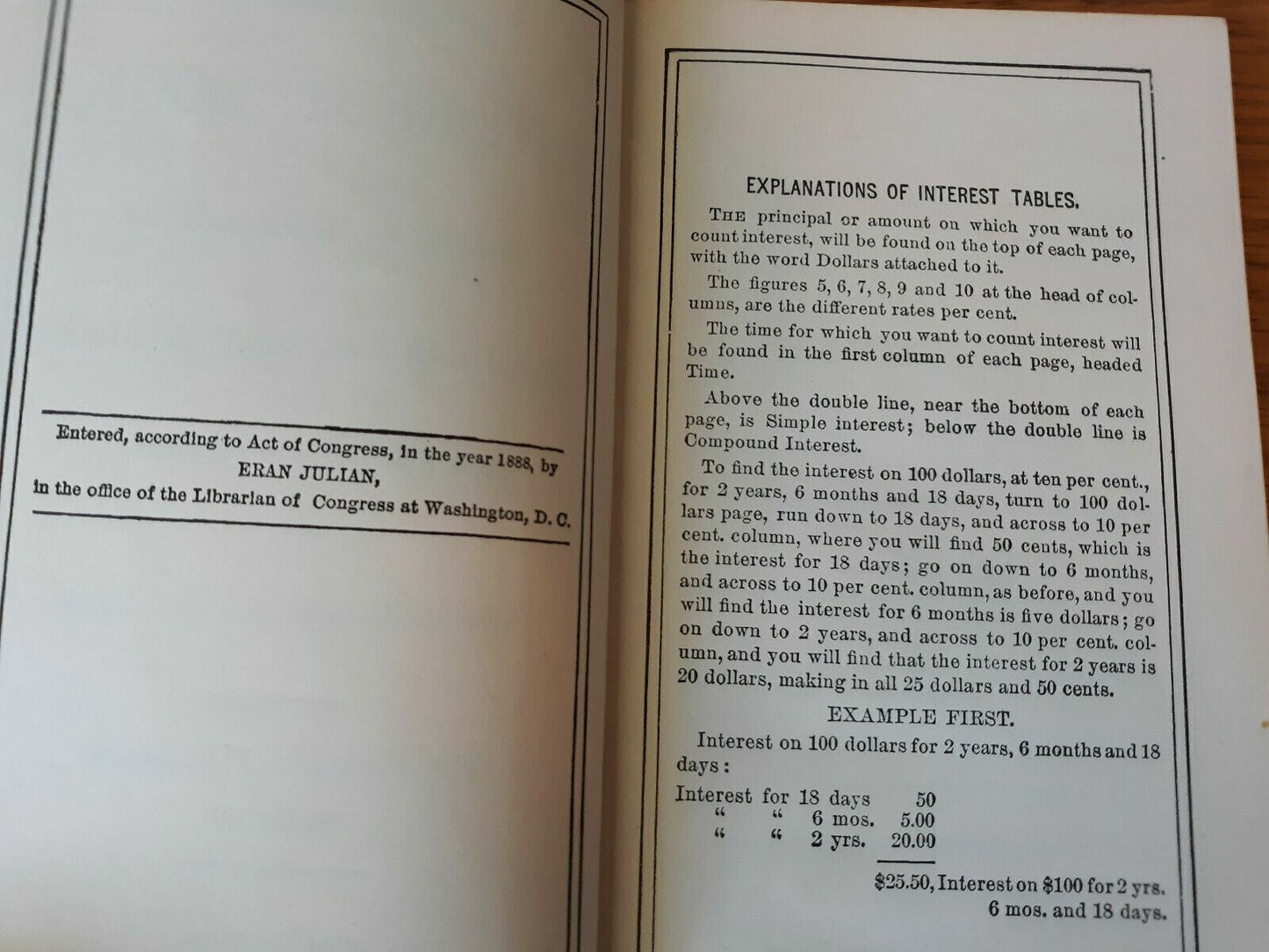 Julian's Interest Book--Accurate Calculation Of Simple & Compound Interest, 1888