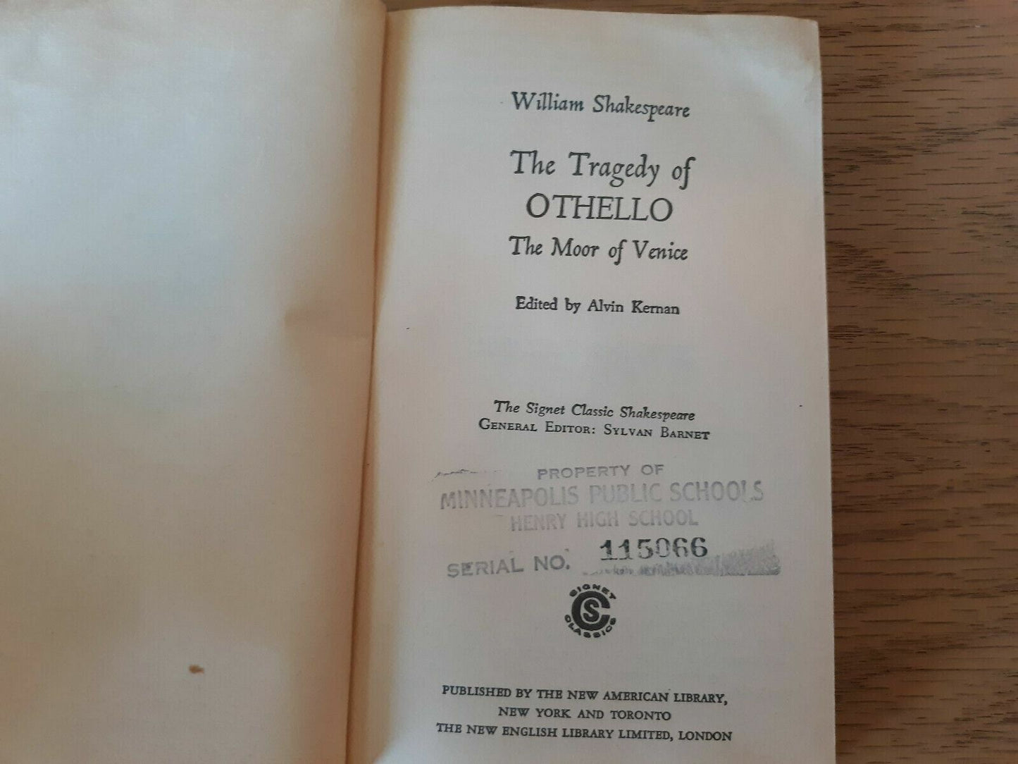 The Tragedy of Othello (William Shakespeare - 1963) New American Library