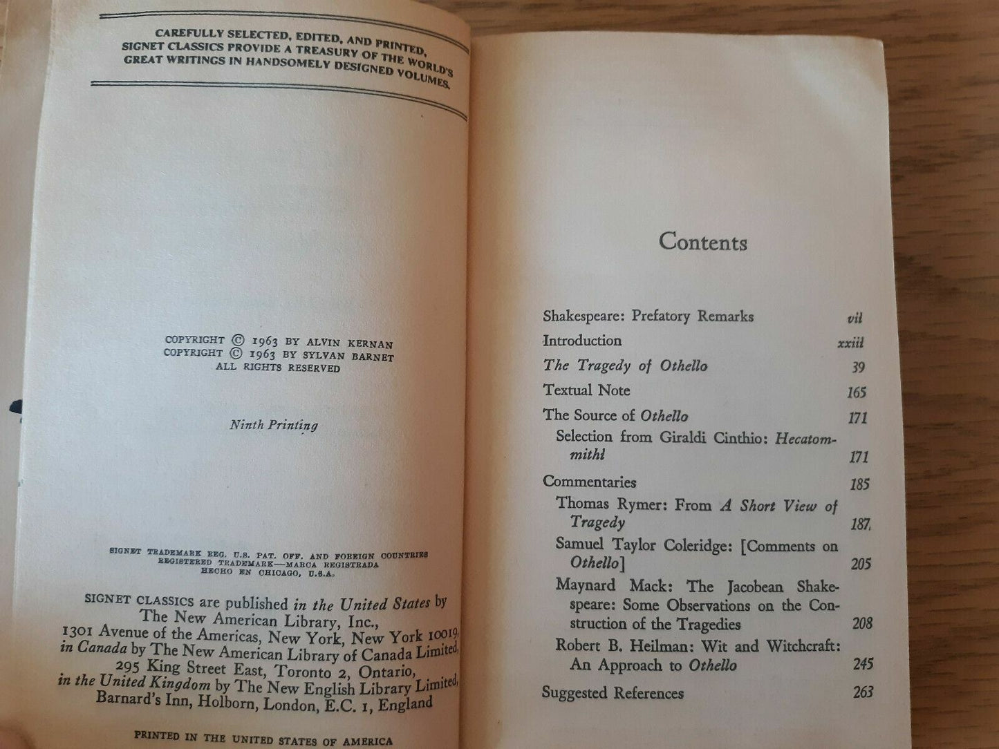 The Tragedy of Othello (William Shakespeare - 1963) New American Library