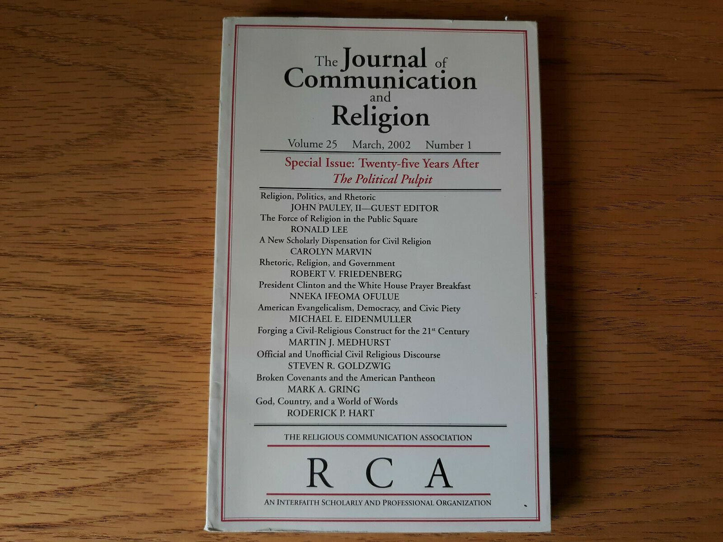 The Journal of Communication and Religion Vol. 25, #1 March, 2002