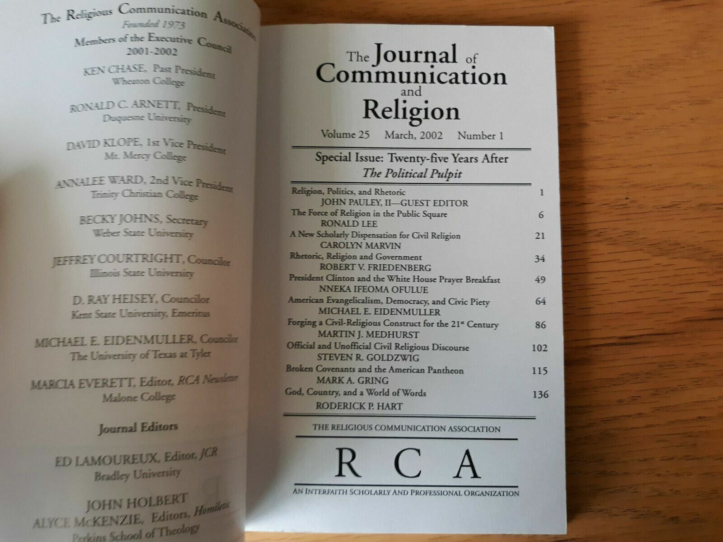 The Journal of Communication and Religion Vol. 25, #1 March, 2002