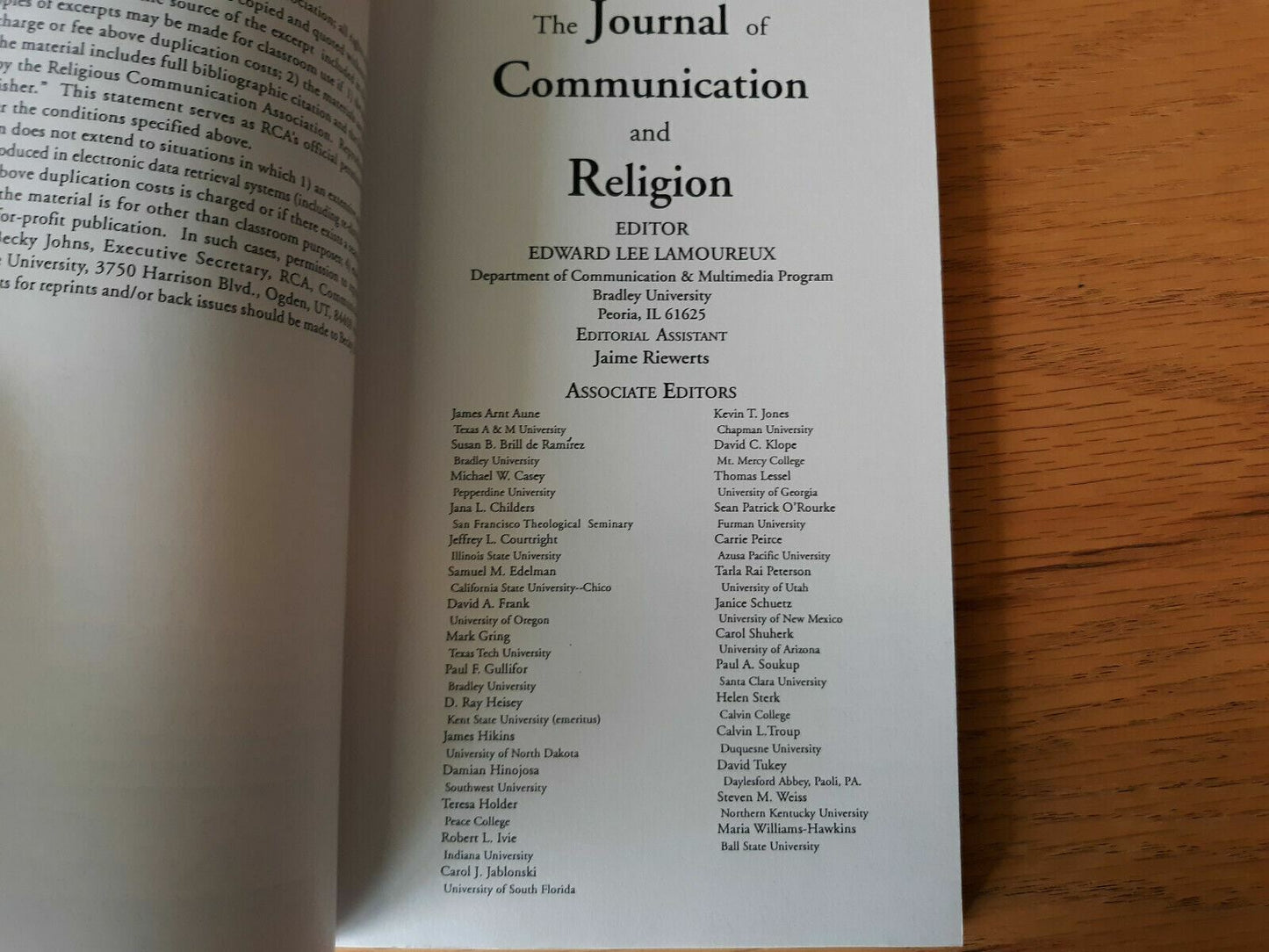 The Journal of Communication and Religion Vol. 25, #1 March, 2002