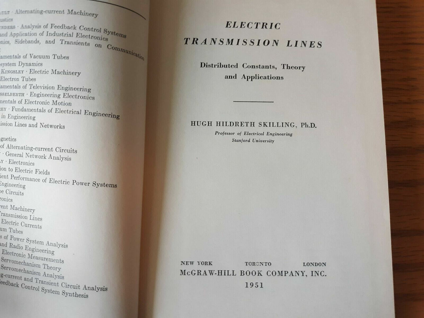 1951 Book Electric Transmission Lines Distributed Constants/Theory Hugh Skilling