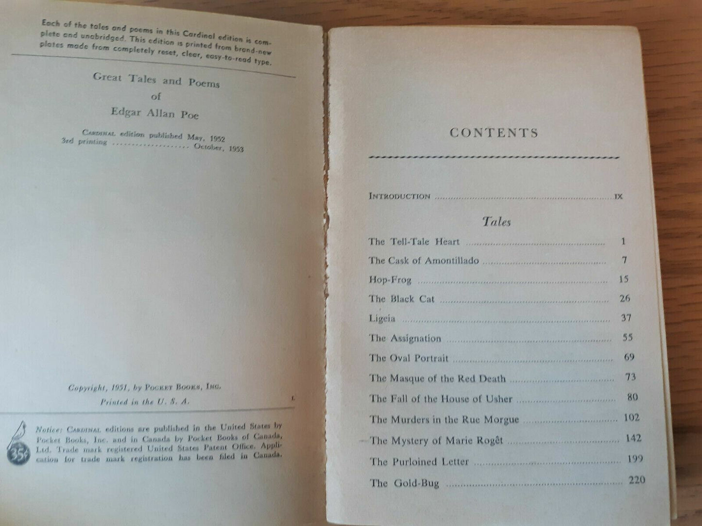 The Great Tales And Poems Of Edgar Allan Poe 1953 Cardinal Edition Pocket Book