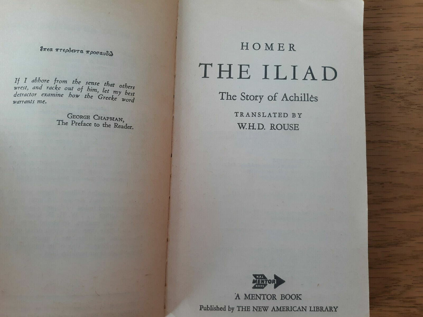 The Iliad (A Mentor Classic) by Homer 1964 Paperback WHD Rouse